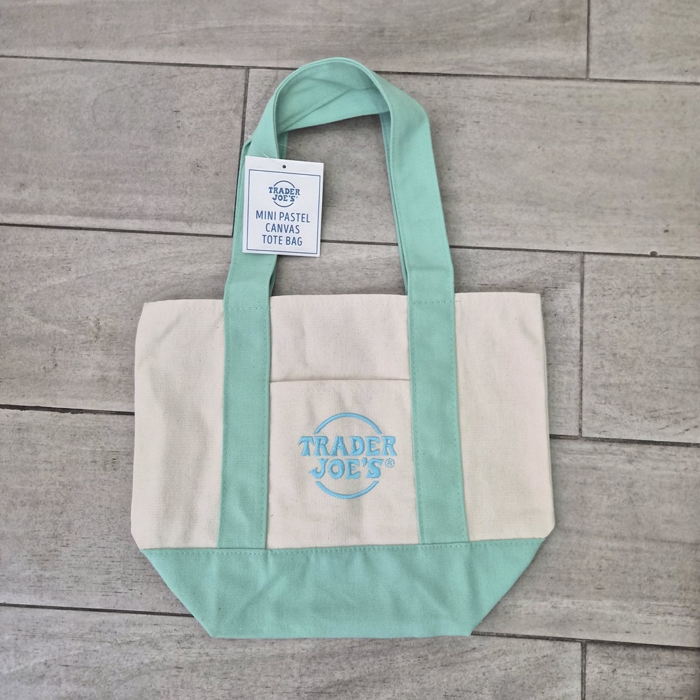 Trader Joe’s Mini Pastel Tote Green Canvas Bag NWT